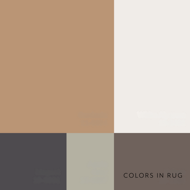 Color swatches of a rug with brown, beige, gray, and green tones on a white background.